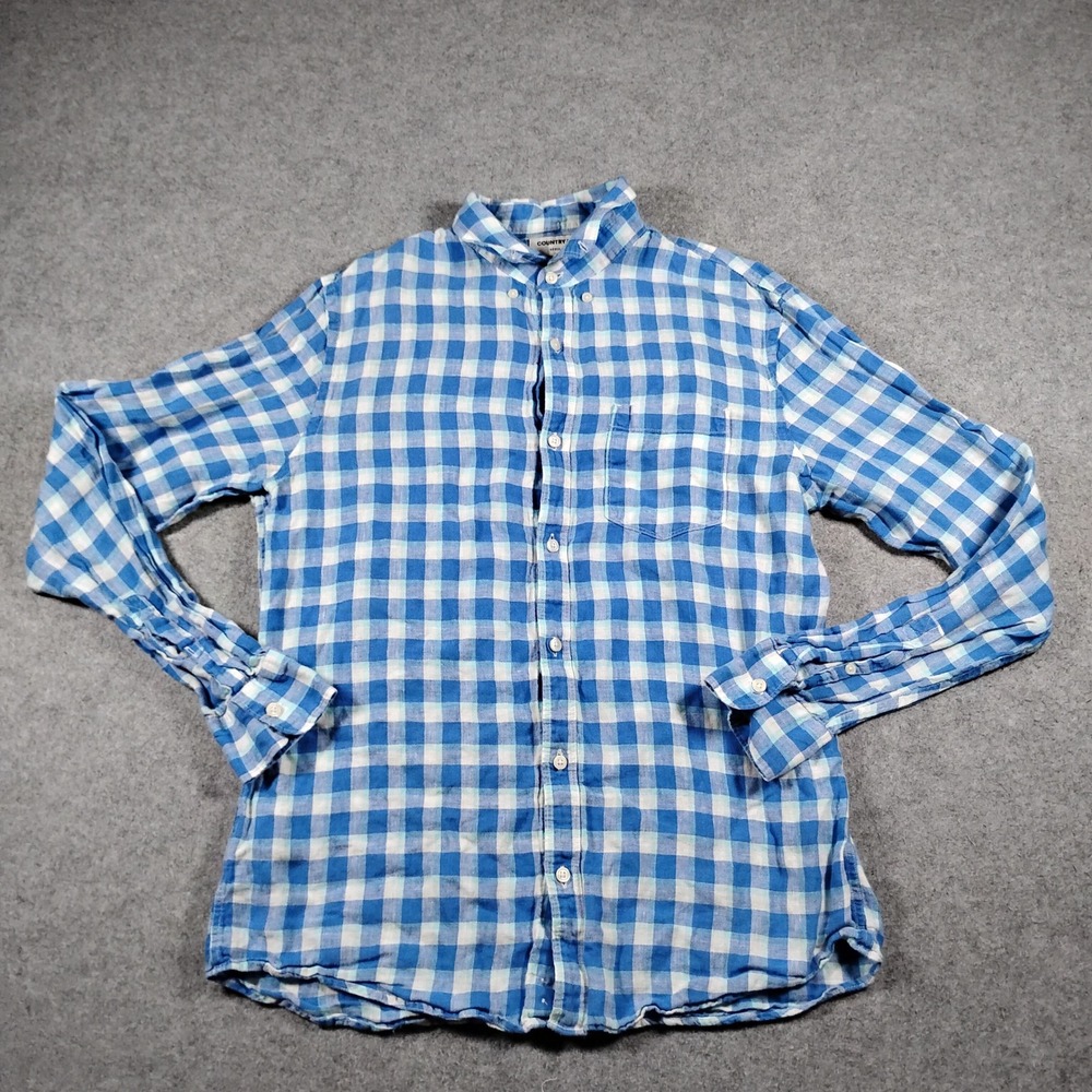 Country Road Men's Blue White Gingham Baird McNutt Irish Linen Shirt Medium M